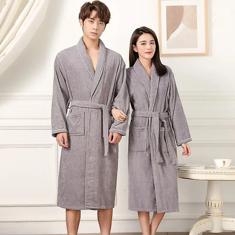 100% Cotton Couples Long Thick Absorbent Terry Bath Robe Kimono Men Light Weight Towel Bathrobe Sleepwear Women Hotel Gown Robes