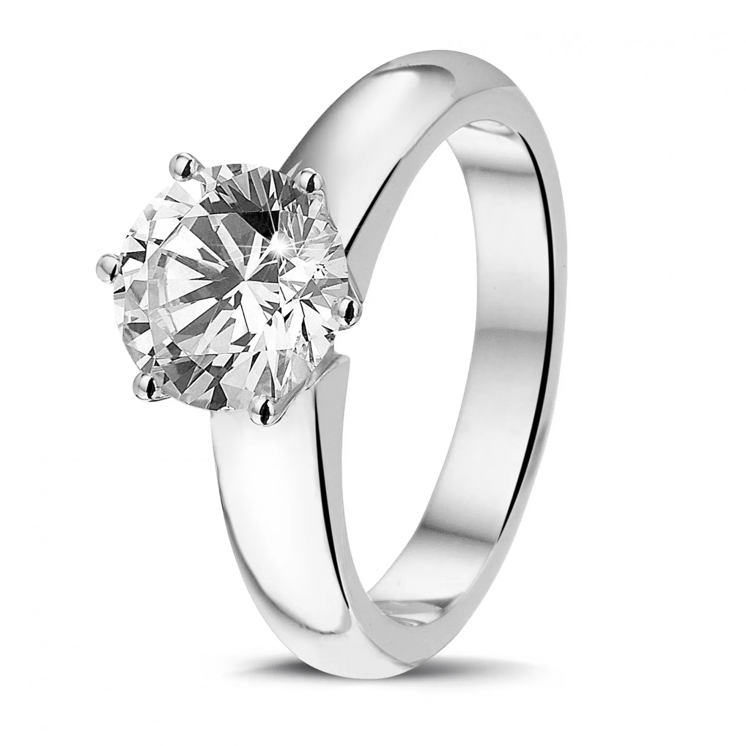 2.00 QUILATES ANILLO SOLITARIO CON 6 GRAPAS EN ORO BLANCO Y DIAMANTE REDONDO DE CALIDAD EXCEPCIONAL (DIFEXNONE FLUORESCENCIA