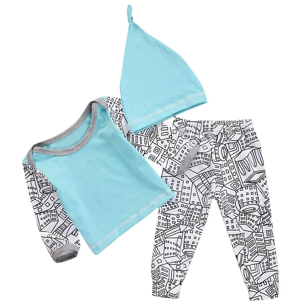 3PCS SET NEWBORN BABY BOY TOPS +LONG PANTS HAT OUTFITS CLOTHES 1824 MONTHS