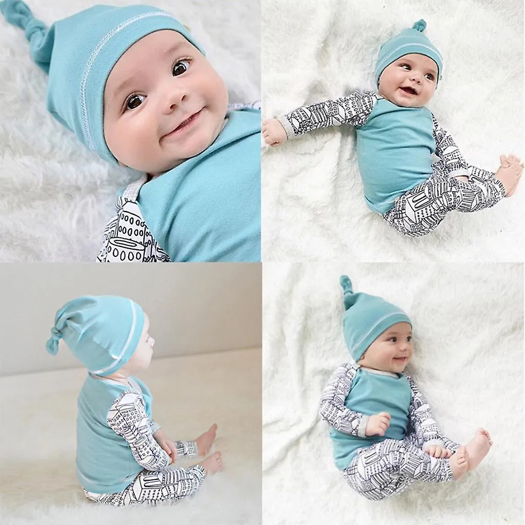 3PCS SET NEWBORN BABY BOY TOPS +LONG PANTS HAT OUTFITS CLOTHES 1824 MONTHS