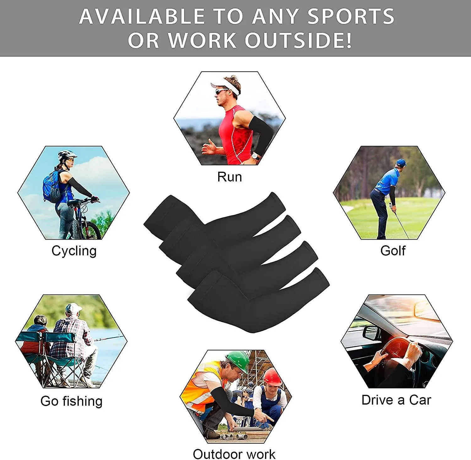 4 PAIRSUV SUN PROTECTION ARM SLEEVES FOR MEN & WOMEN（BLACK）