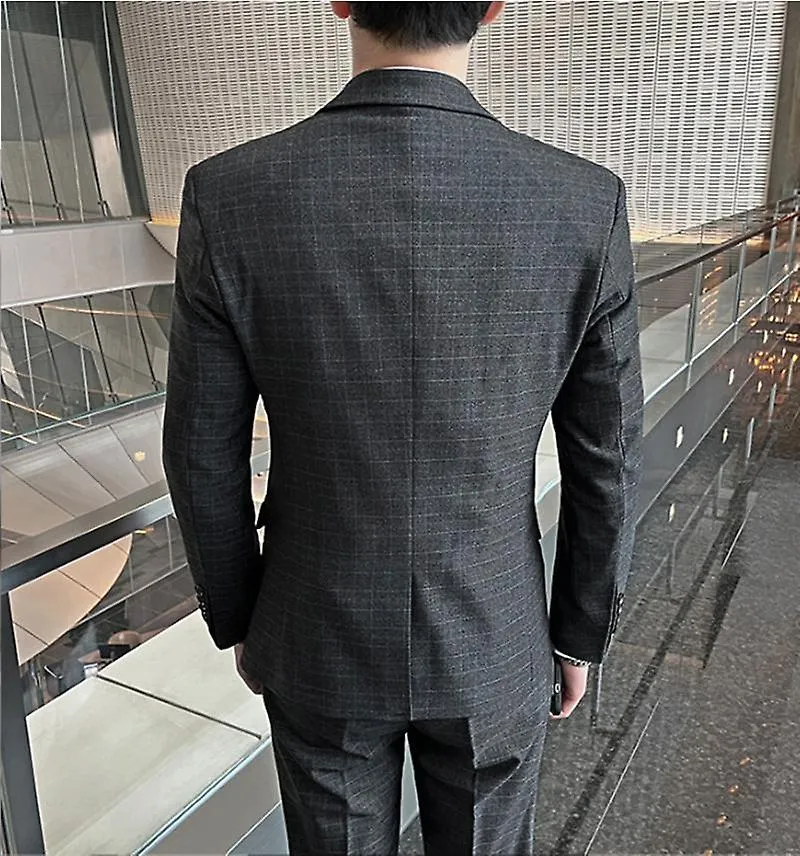 Alta calidad (traje + chaleco + pantalón) Moda de estilo británico Vestido de novia casual de negocios Traje delgado para hombre