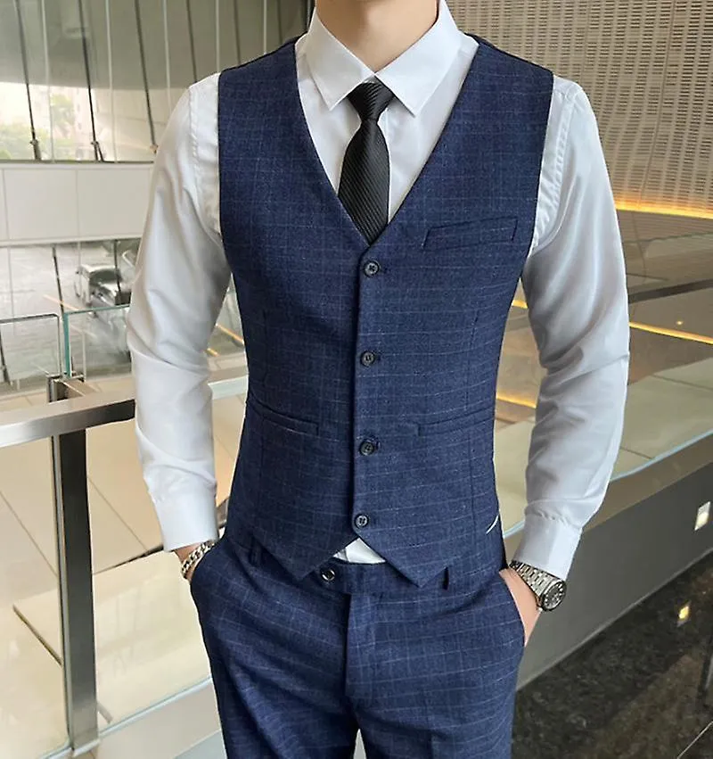 Alta calidad (traje + chaleco + pantalón) Moda de estilo británico Vestido de novia casual de negocios Traje delgado para hombre