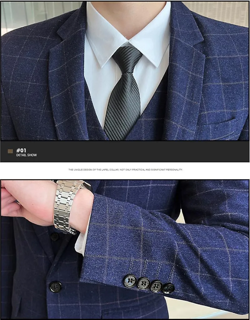 Alta calidad (traje + chaleco + pantalón) Moda de estilo británico Vestido de novia casual de negocios Traje delgado para hombre