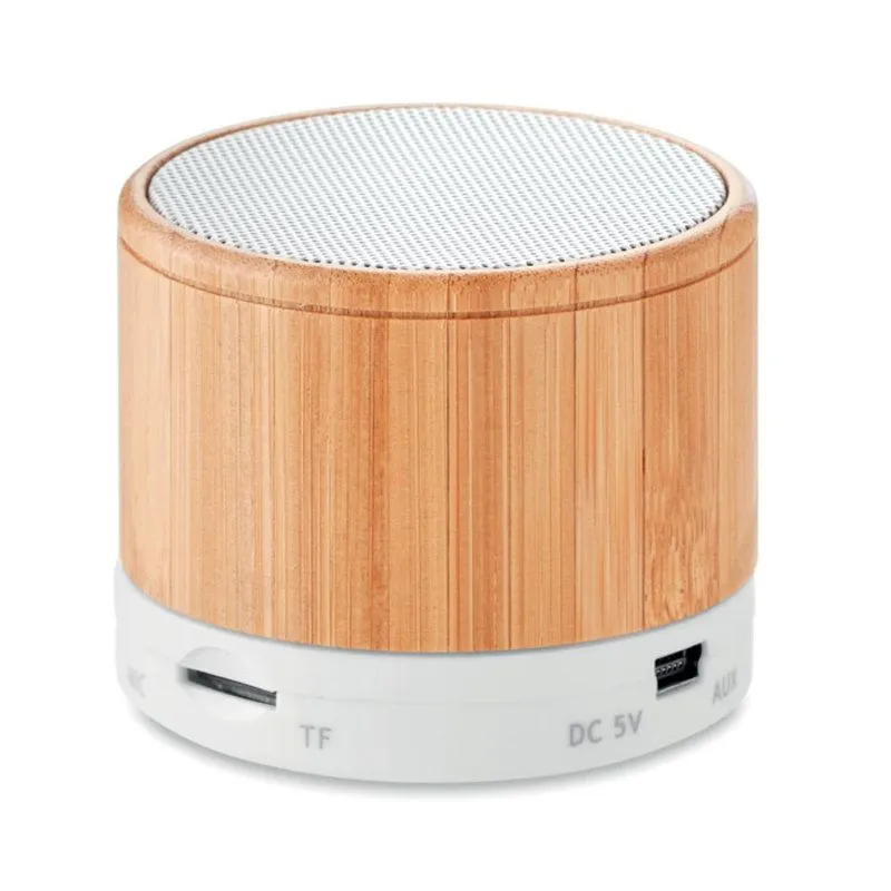 Altavoz inalámbrico promocional luz led Round Bamboo