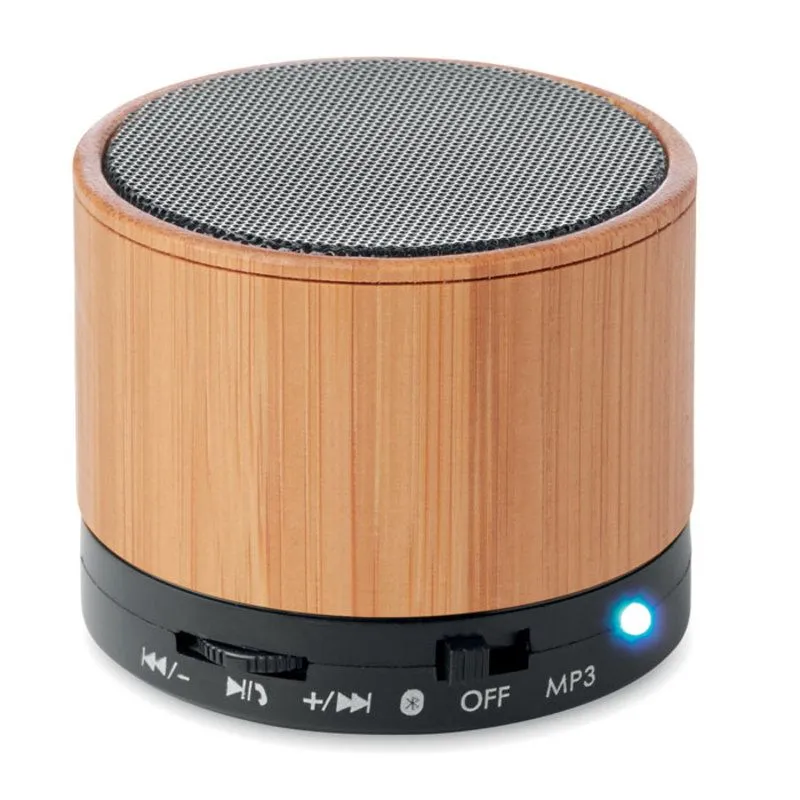 Altavoz inalámbrico promocional luz led Round Bamboo