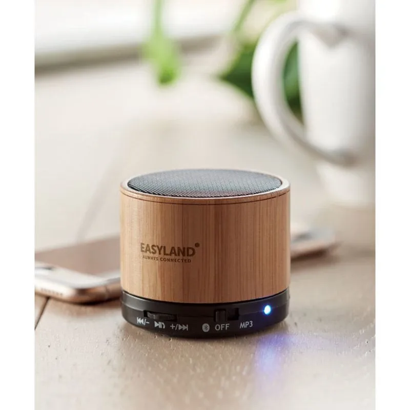 Altavoz inalámbrico promocional luz led Round Bamboo