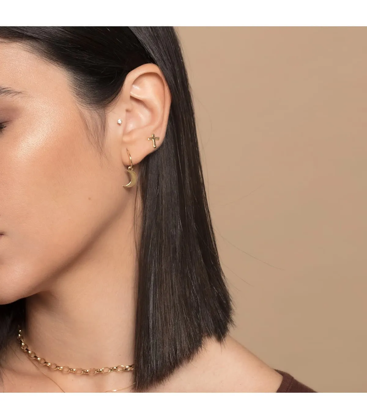 Aros Colgante Luna Oro Amarillo 18k