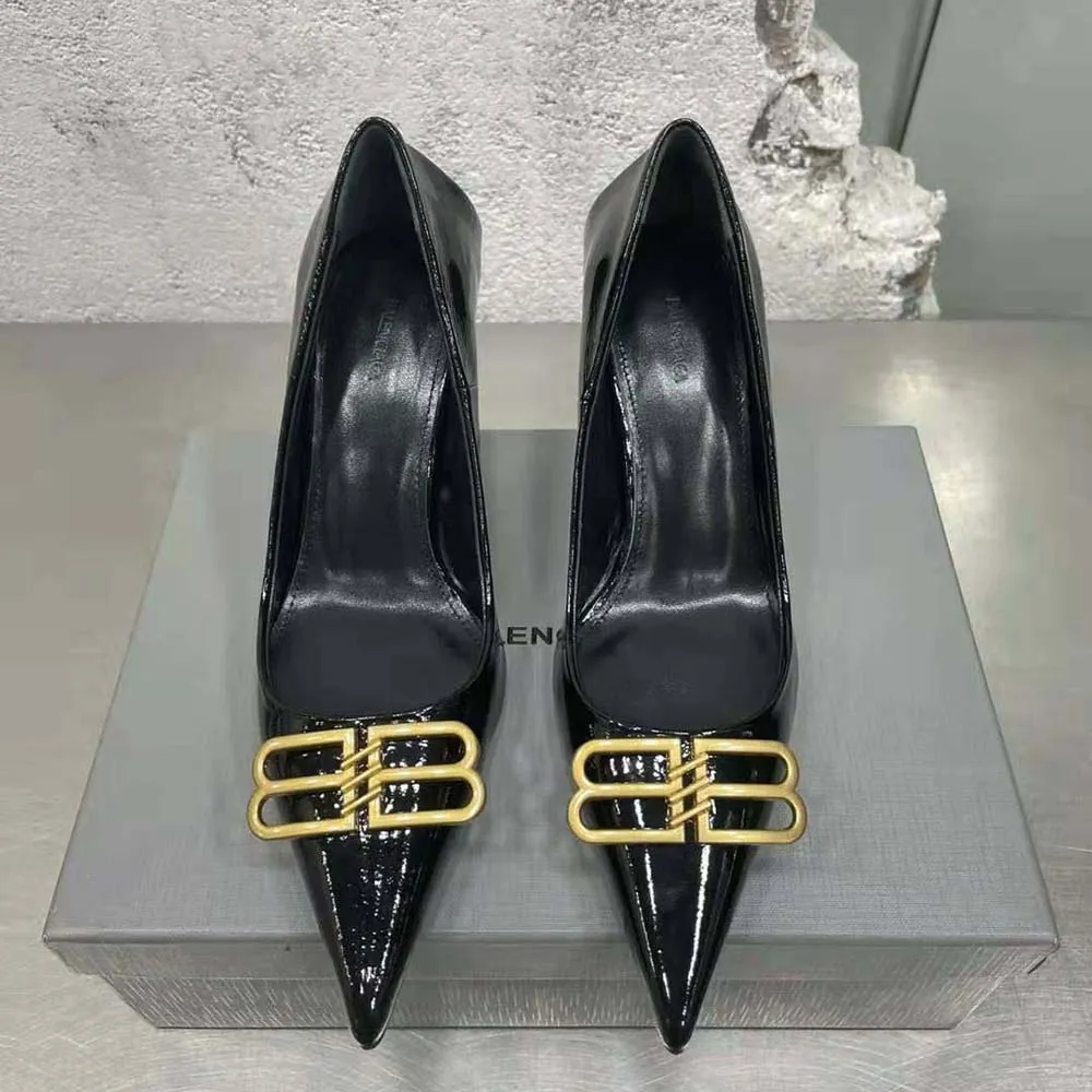 Balenciaga Zapatos de tacón Square Knife BB de 80 mm para mujer en piel de cordero negra brillante