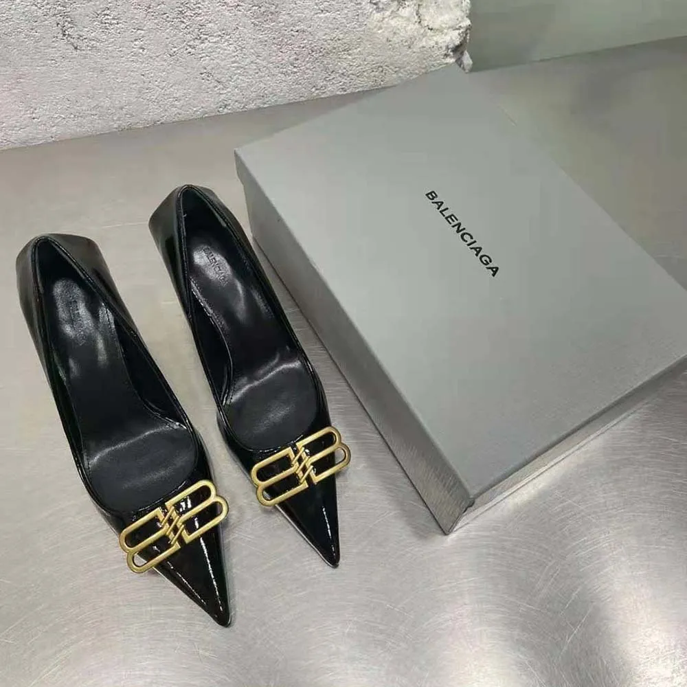 Balenciaga Zapatos de tacón Square Knife BB de 80 mm para mujer en piel de cordero negra brillante