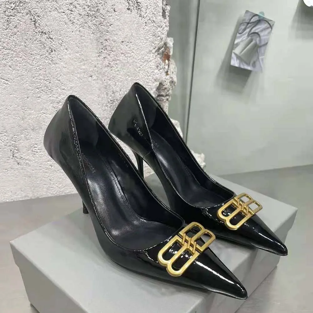 Balenciaga Zapatos de tacón Square Knife BB de 80 mm para mujer en piel de cordero negra brillante