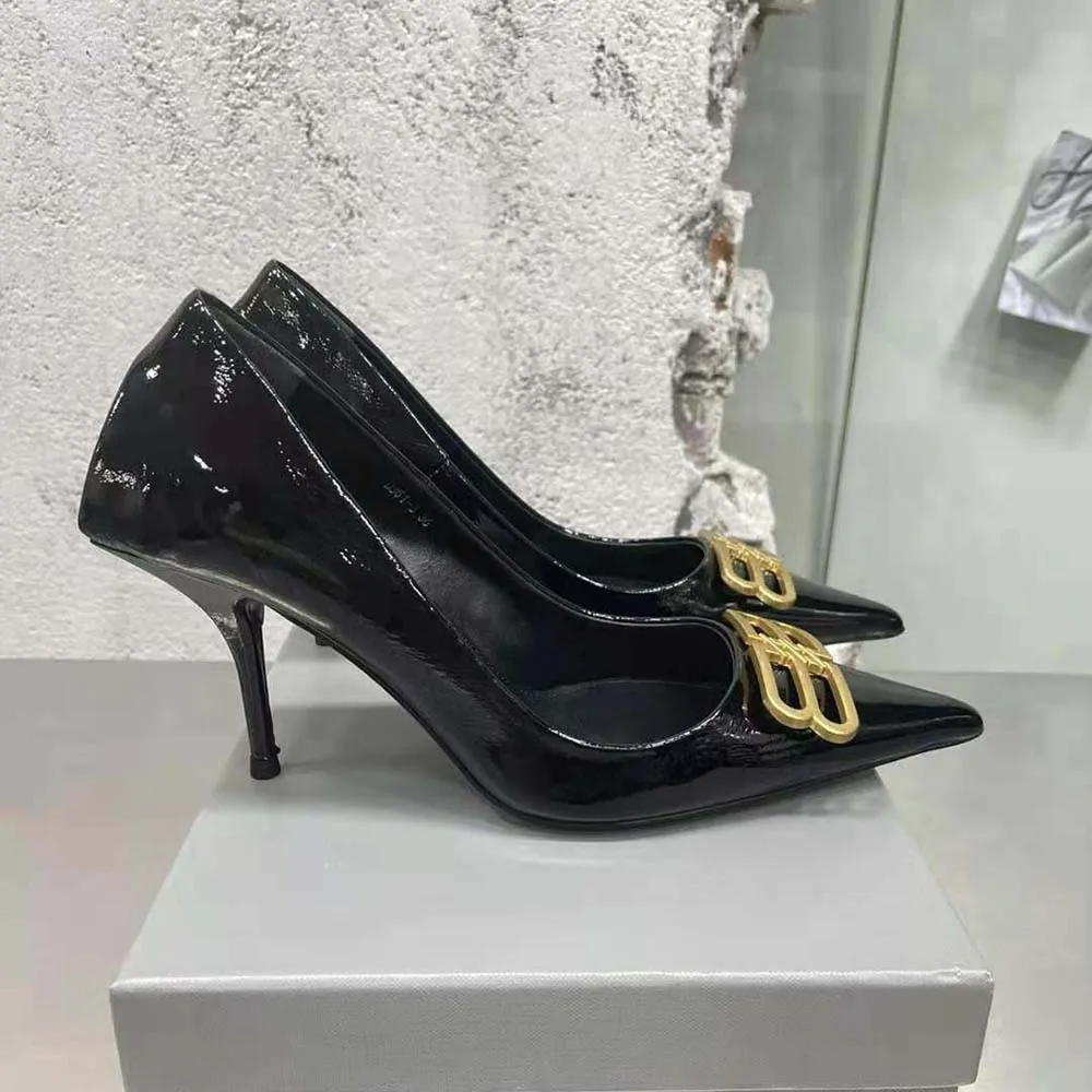 Balenciaga Zapatos de tacón Square Knife BB de 80 mm para mujer en piel de cordero negra brillante
