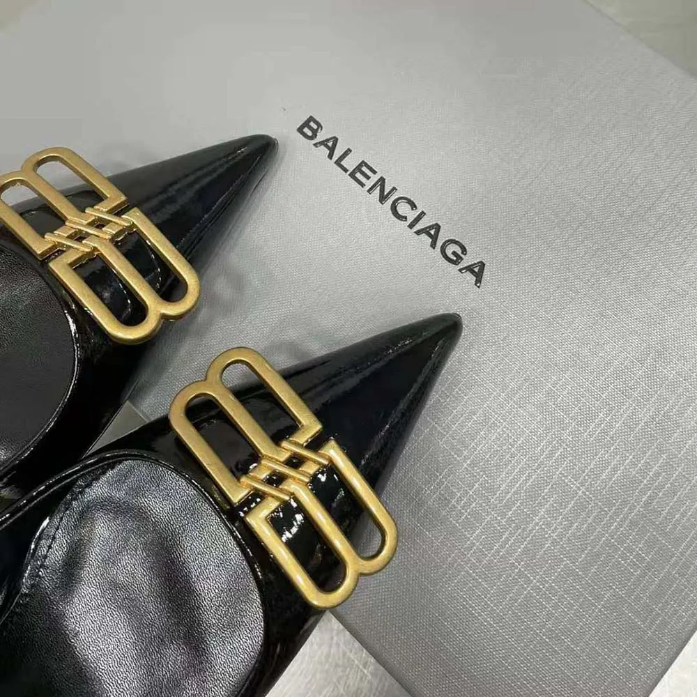 Balenciaga Zapatos de tacón Square Knife BB de 80 mm para mujer en piel de cordero negra brillante