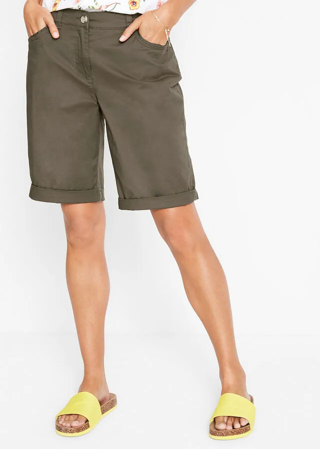 Bermudas papertouch de algodón con cinturilla cómoda Oliva