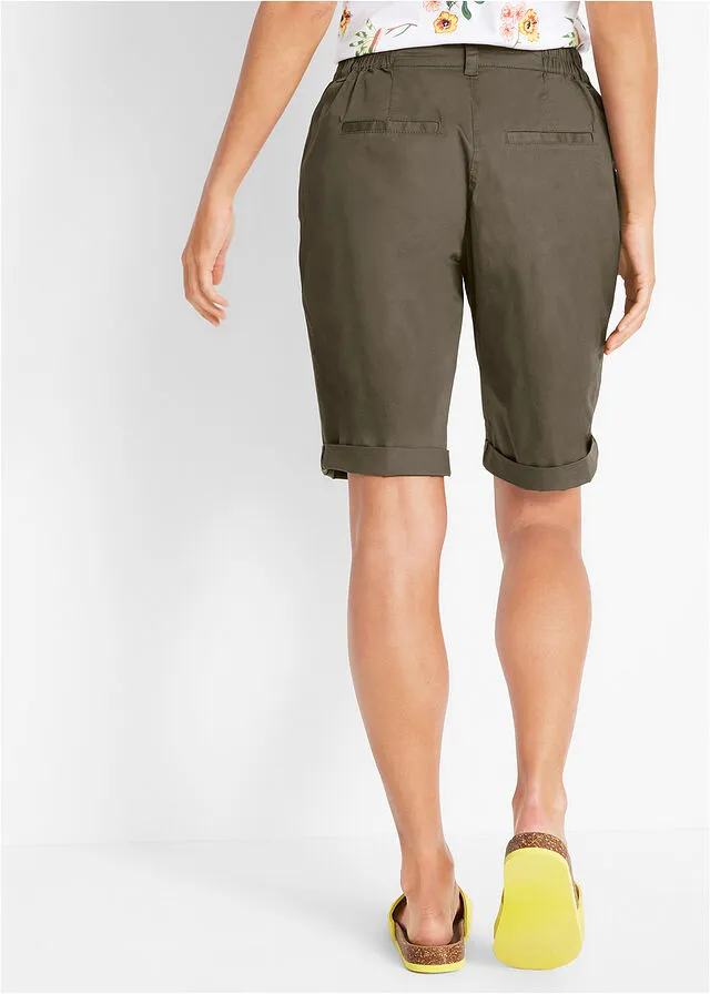 Bermudas papertouch de algodón con cinturilla cómoda Oliva