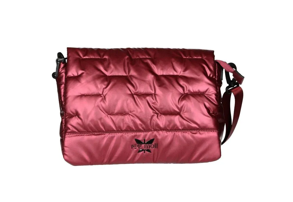 Bolso Nylon Burdeos Enguatado Con Tapa y Cinta Bandolera