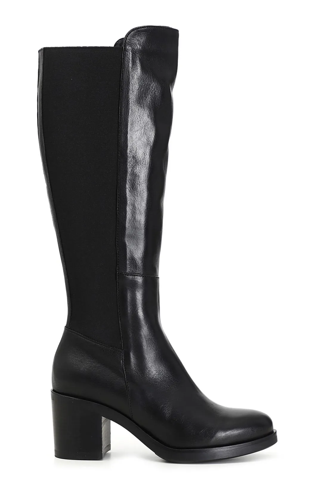 botas altas de piel con banda elástica por detrás
