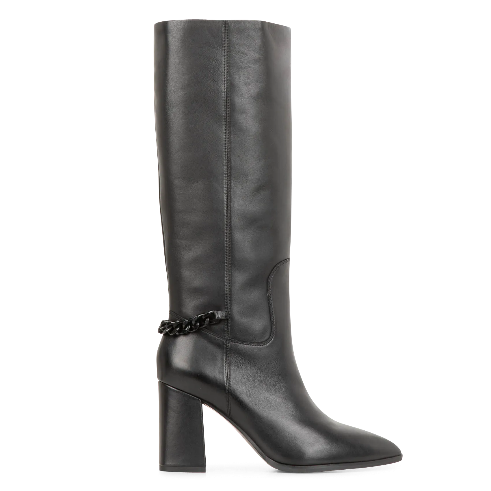 Botas altas de piel con tacón en negro