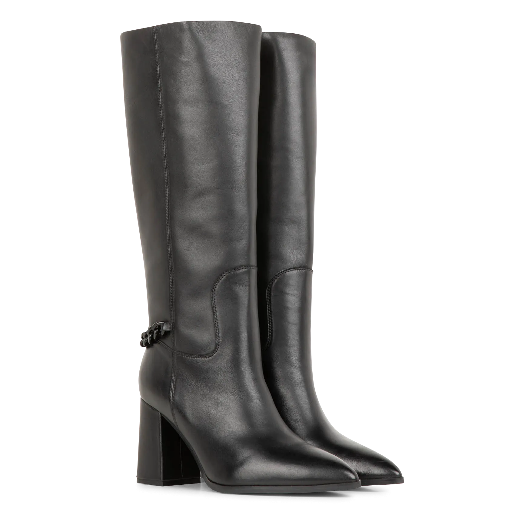 Botas altas de piel con tacón en negro