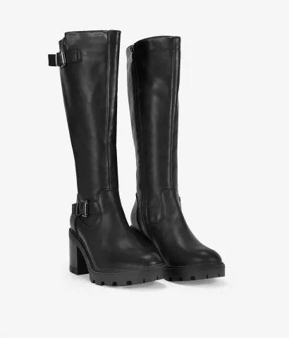 Botas altas marrones con tacón y hebillas