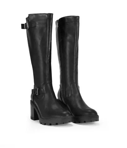 Botas altas marrones con tacón y hebillas
