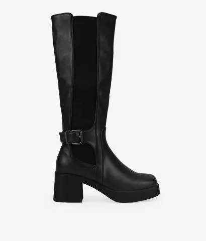 Botas altas negras con elástico y hebilla