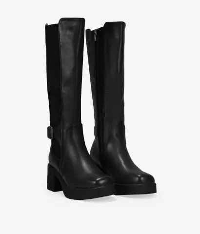 Botas altas negras con elástico y hebilla