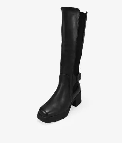 Botas altas negras con elástico y hebilla