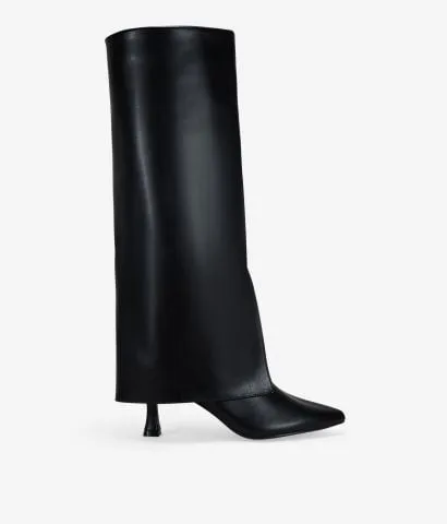 Botas altas negras con polaina y tacón kitten