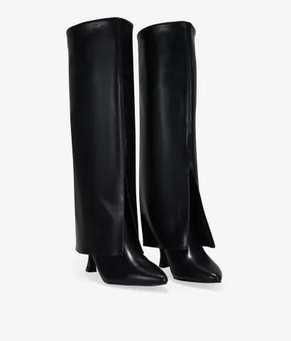Botas altas negras con polaina y tacón kitten