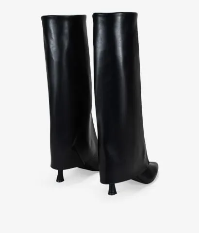 Botas altas negras con polaina y tacón kitten