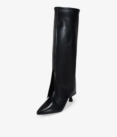 Botas altas negras con polaina y tacón kitten