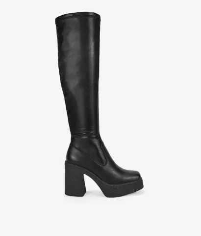 Botas altas negras elásticas con tacón