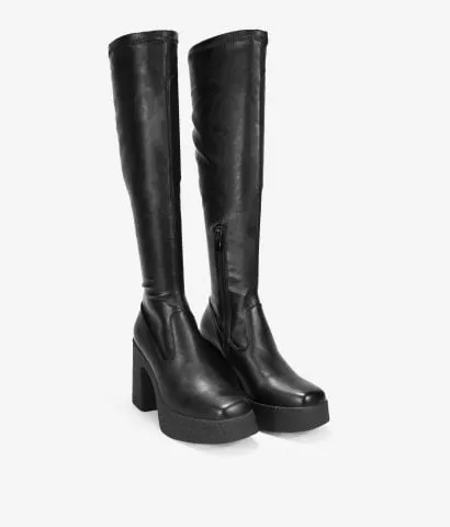 Botas altas negras elásticas con tacón