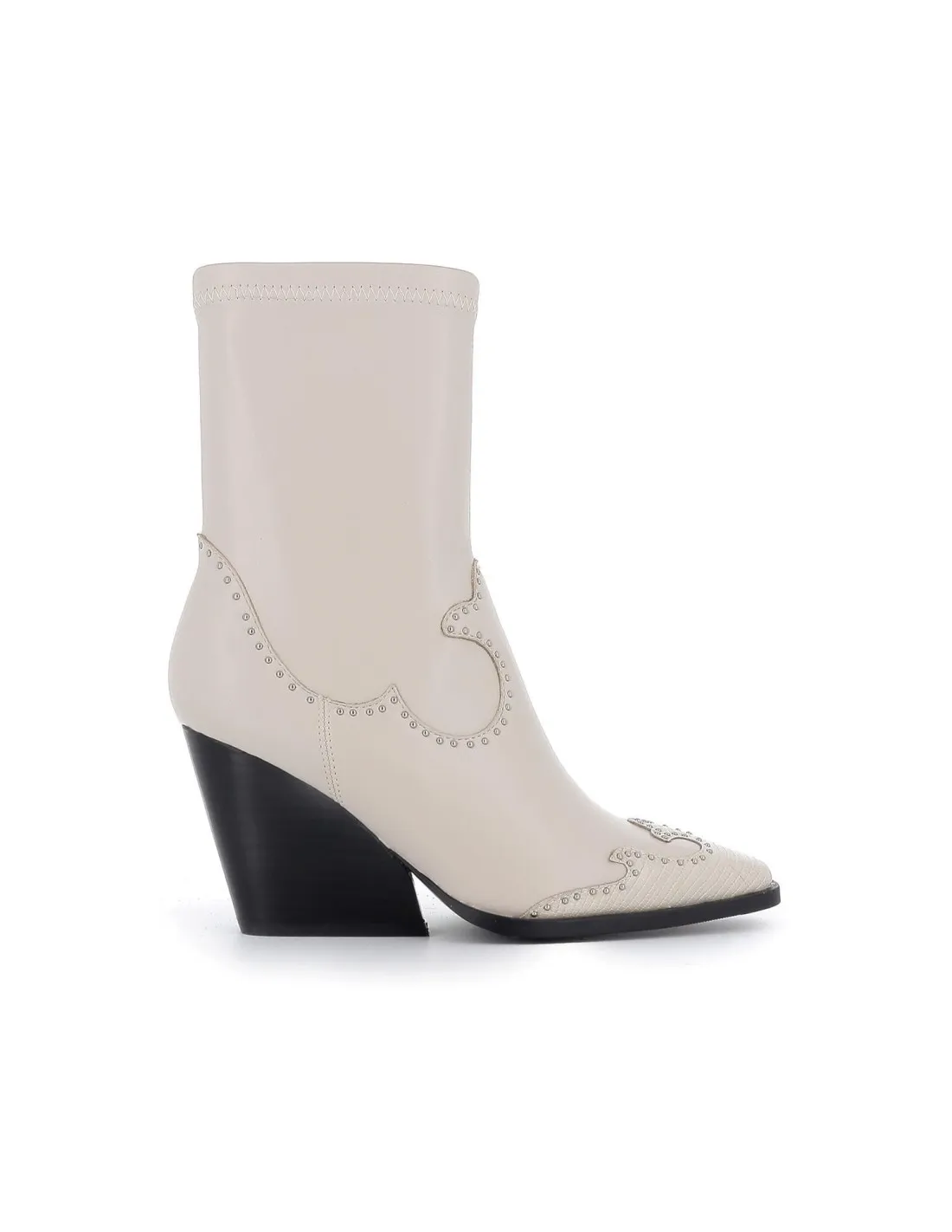 Botín cowboy diseño tachas tacón cuña blanco mujer NOA HARMON