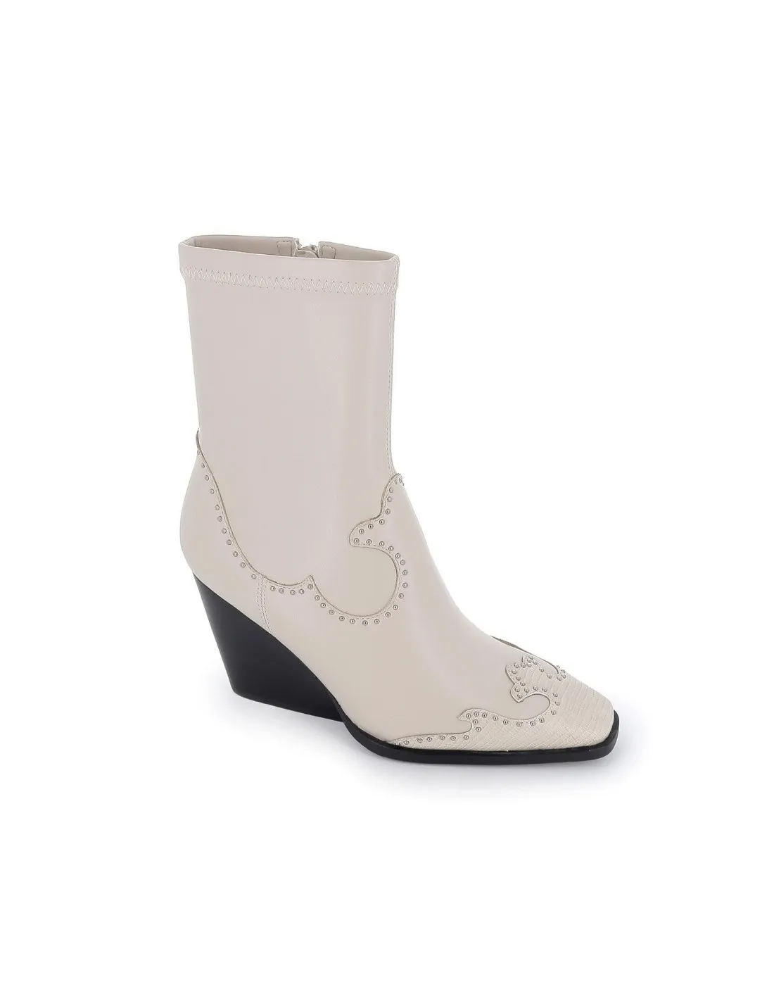 Botín cowboy diseño tachas tacón cuña blanco mujer NOA HARMON