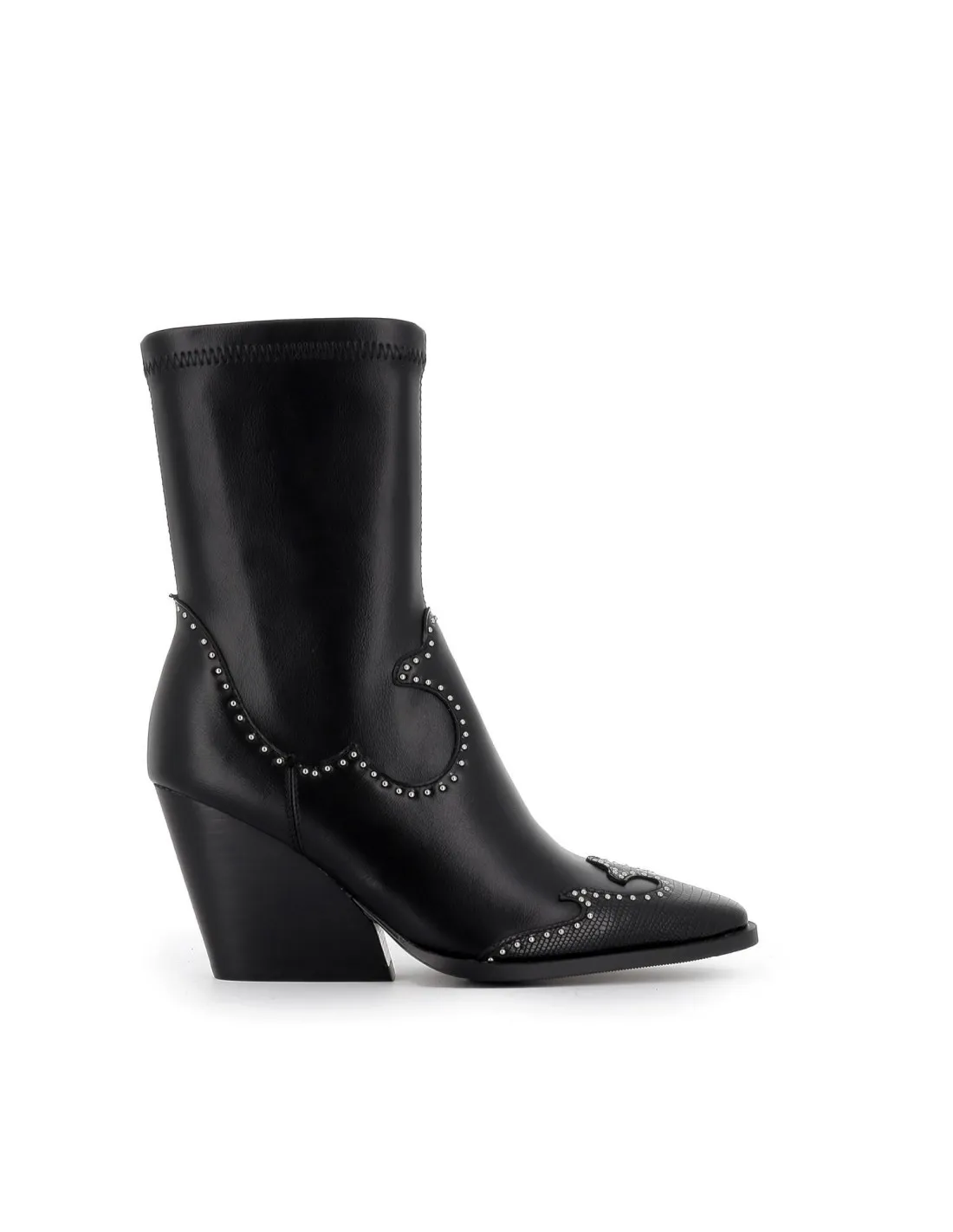 Botín cowboy diseño tachas tacón cuña negro mujer NOA HARMON