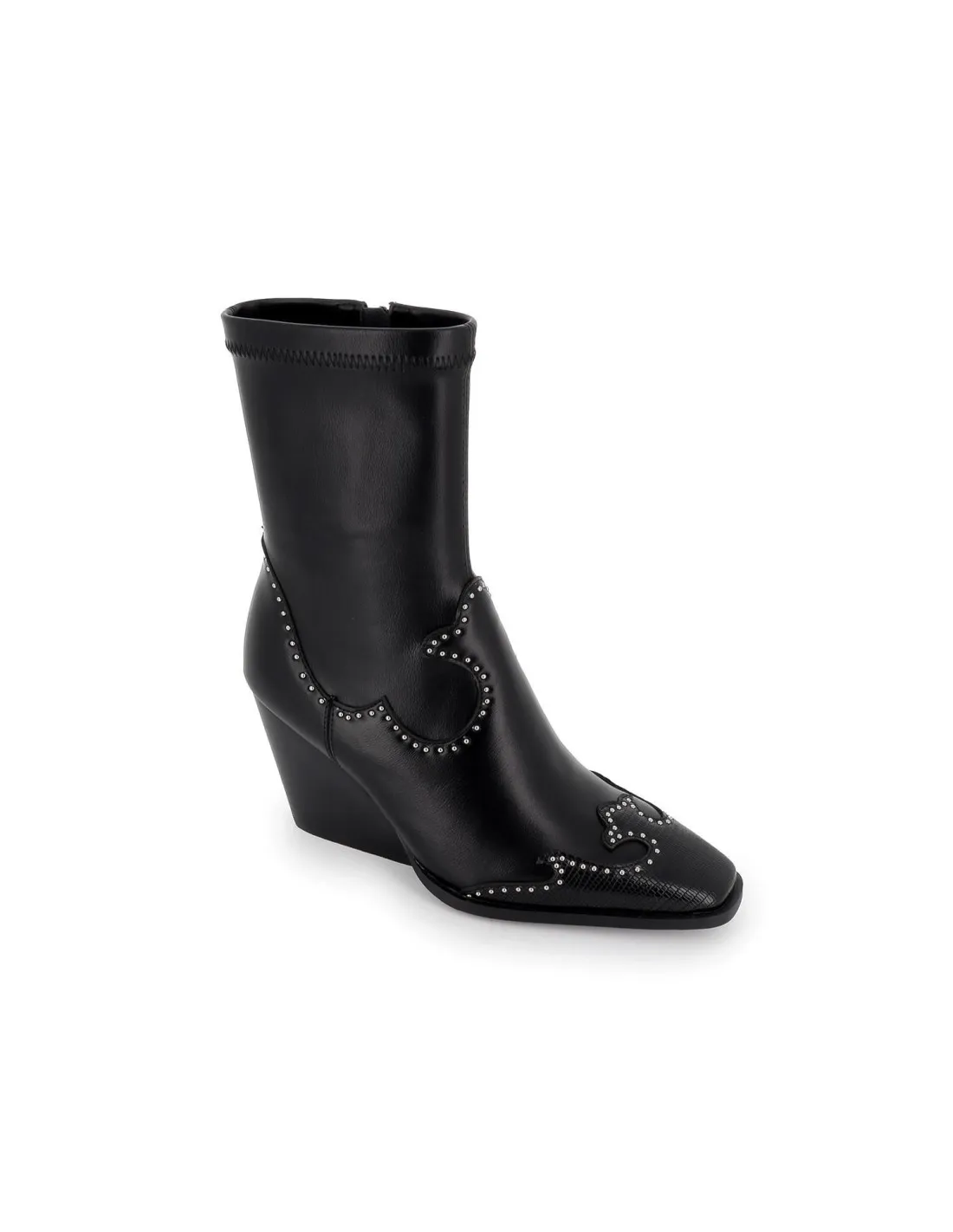 Botín cowboy diseño tachas tacón cuña negro mujer NOA HARMON