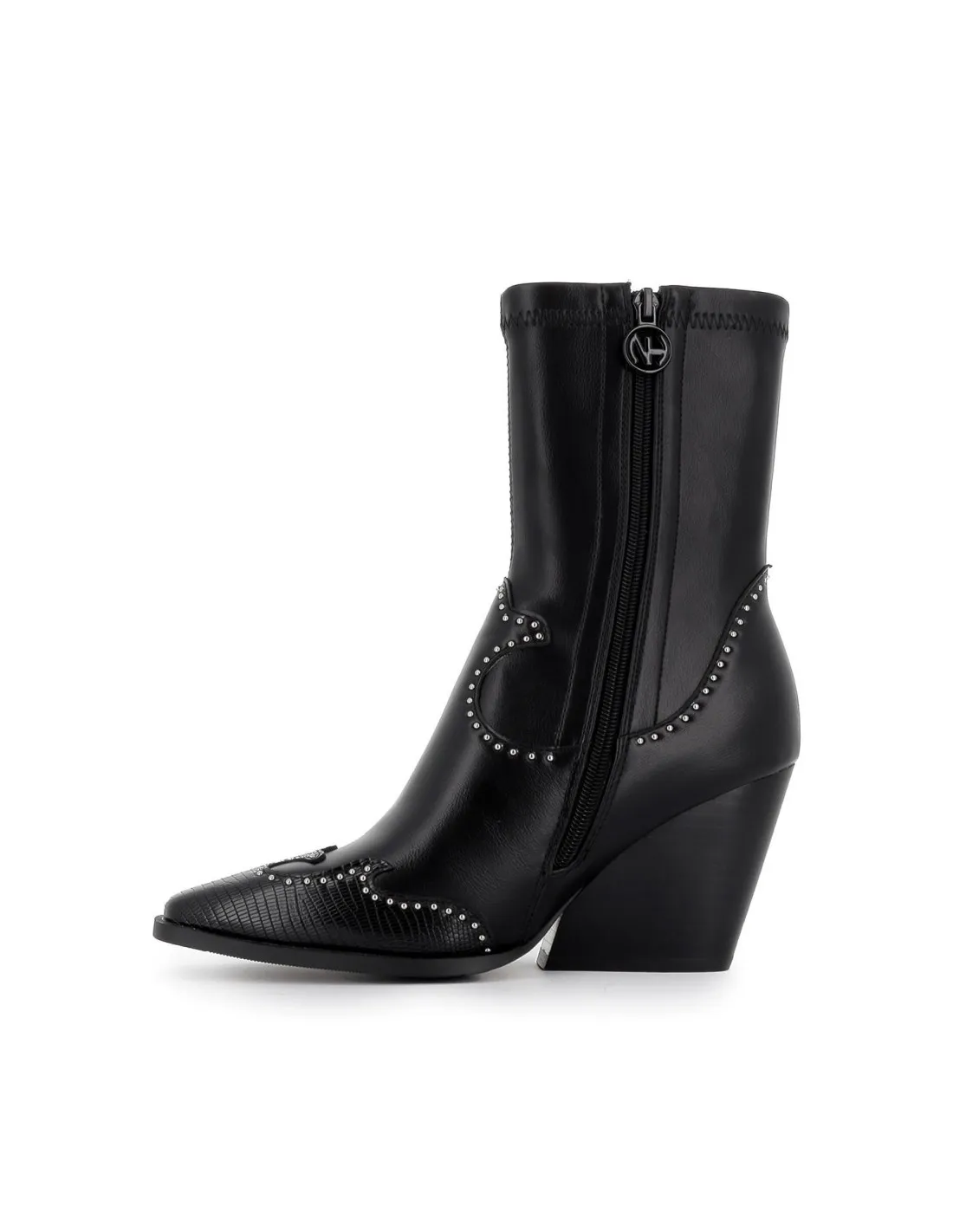Botín cowboy diseño tachas tacón cuña negro mujer NOA HARMON