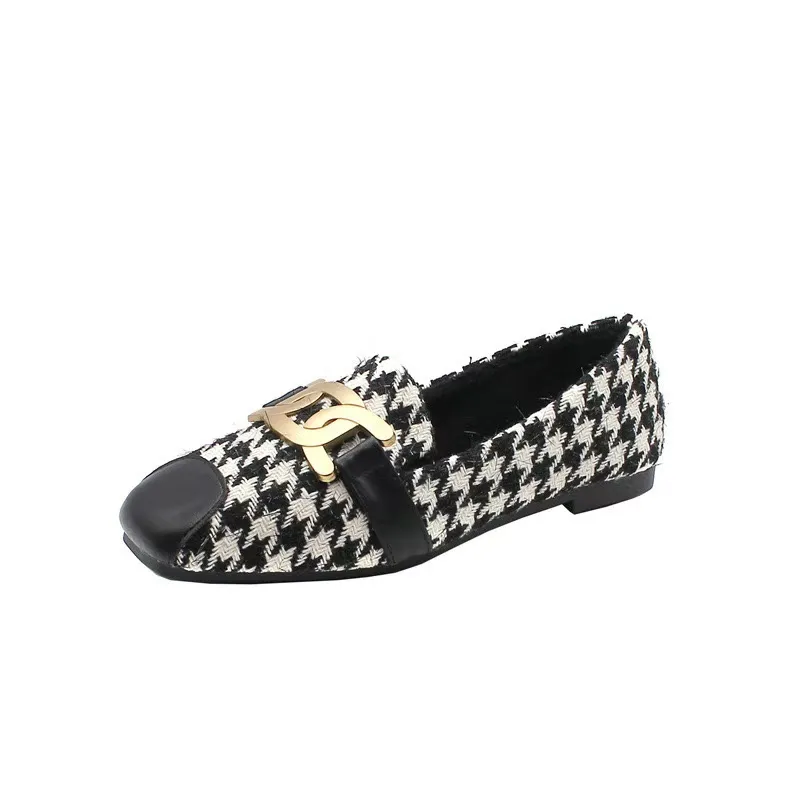 Brand Flats Cadenas D5Dea Metal Shoes Mujer Mulas de cuero Mulas EMPRADRILLES Mujeres Papasadores de leopardo Square Toe Plus