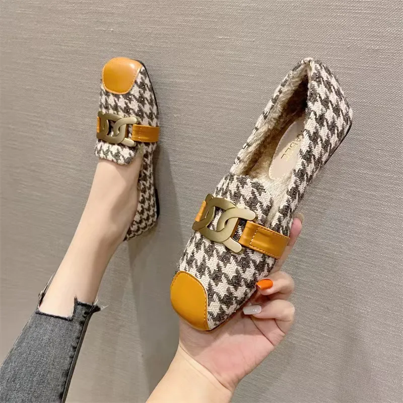 Brand Flats Cadenas D5Dea Metal Shoes Mujer Mulas de cuero Mulas EMPRADRILLES Mujeres Papasadores de leopardo Square Toe Plus