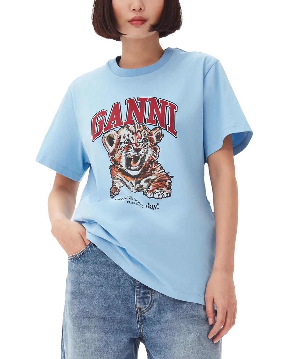 Camiseta manga corta azul Basic Jersey Tiger Relaxed Ganni