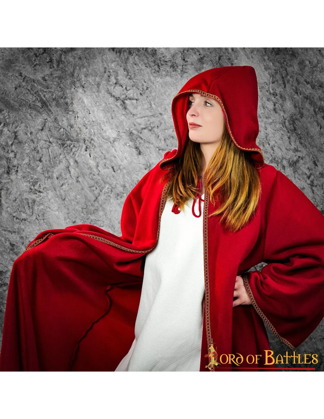 Capa medieval de invierno roja de mujer, con mangas