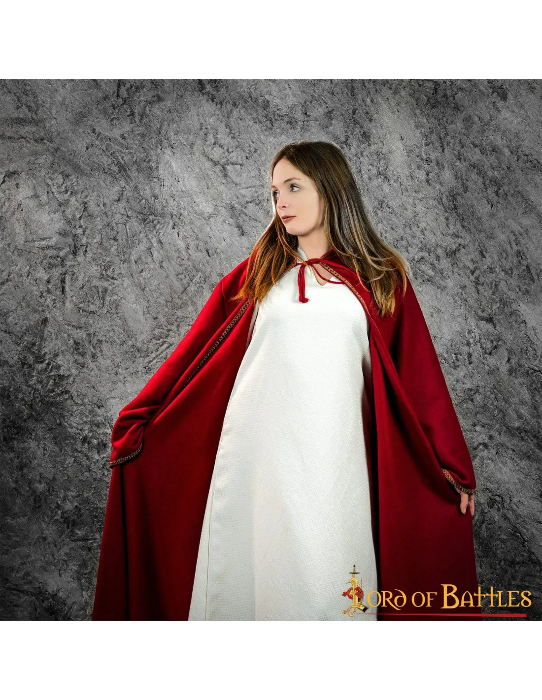 Capa medieval de invierno roja de mujer, con mangas