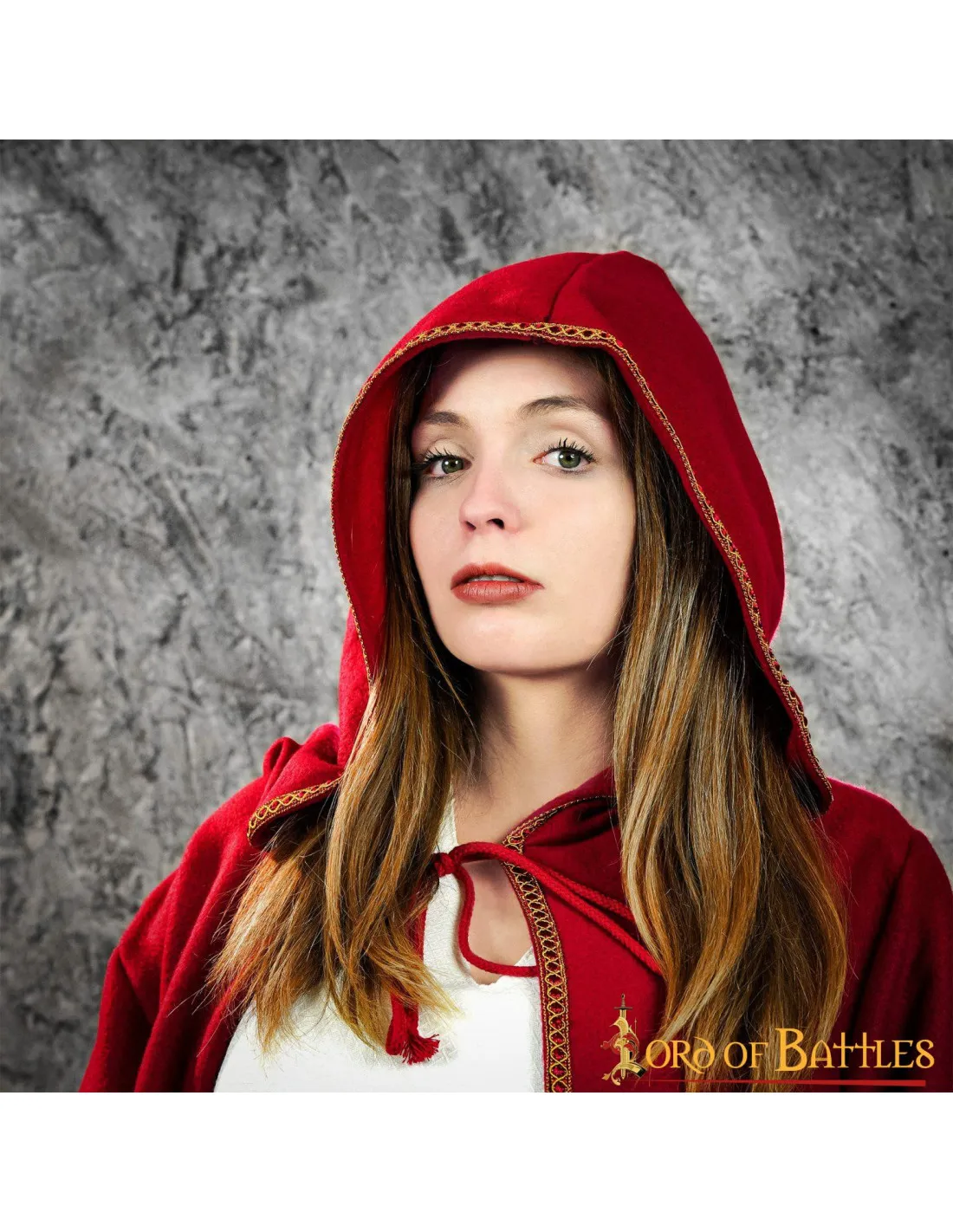 Capa medieval de invierno roja de mujer, con mangas
