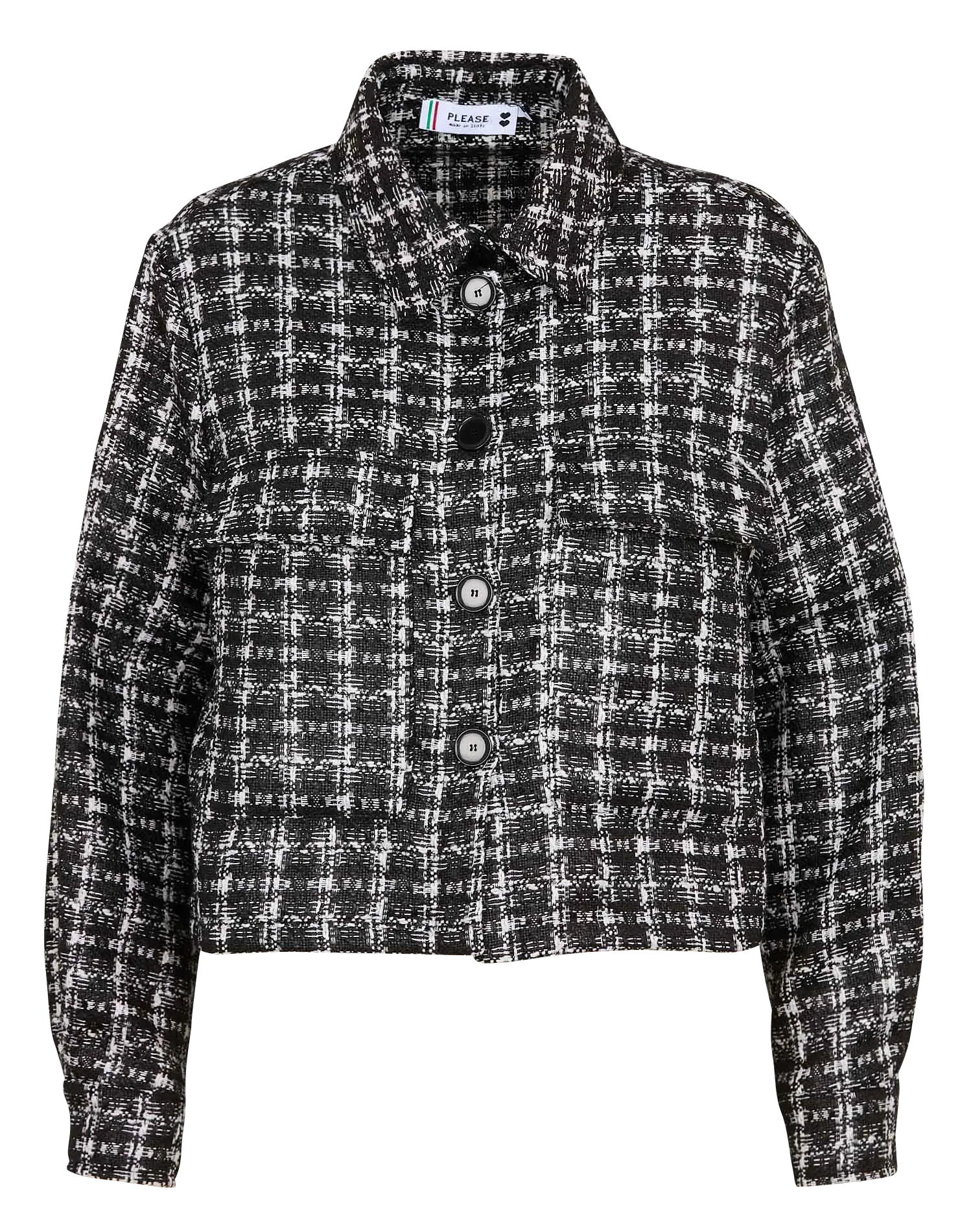 Chaqueta corta de cuadros con cuello clásico en blanco