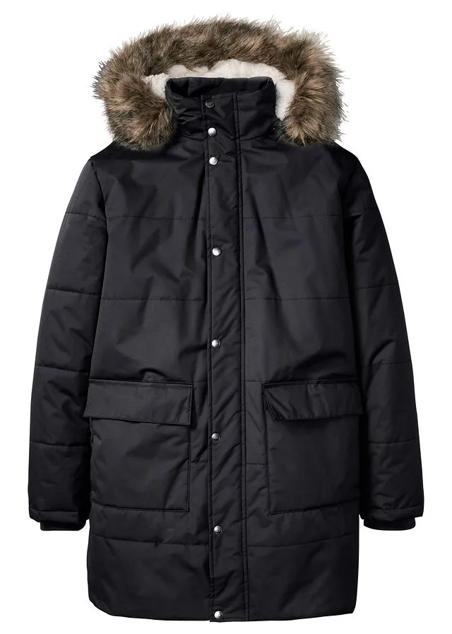 Chaqueta guateada larga de invierno con poliéster reciclado Negro