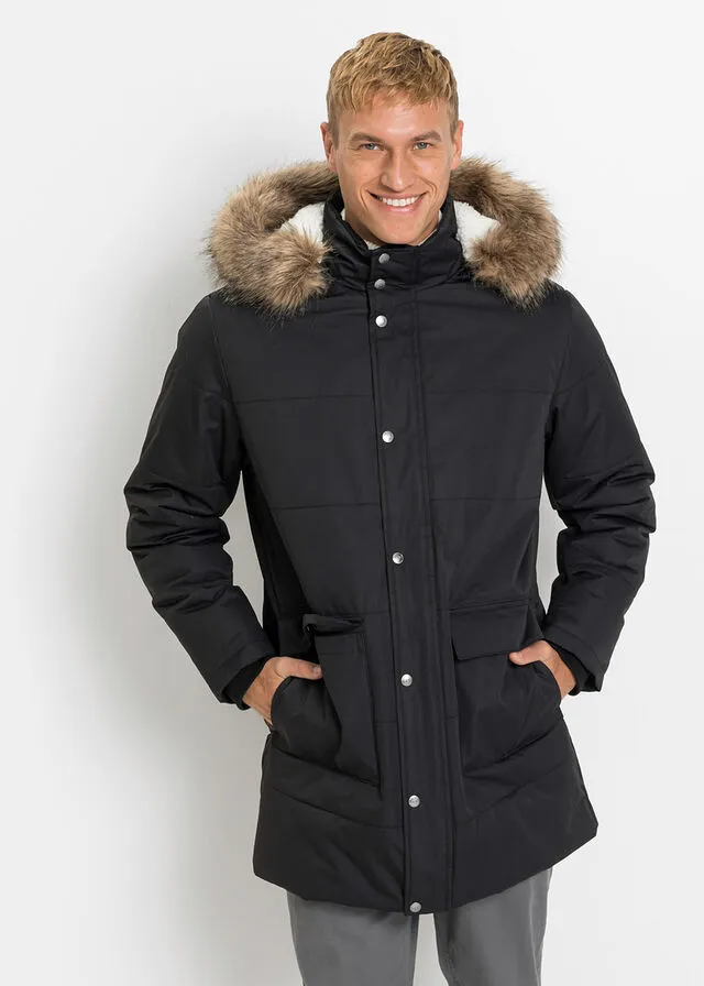 Chaqueta guateada larga de invierno con poliéster reciclado Negro