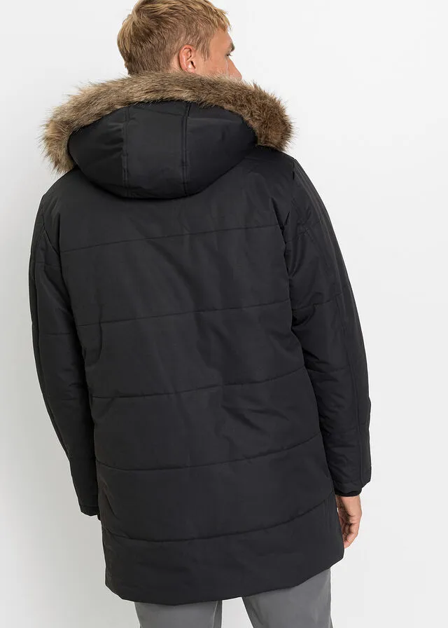 Chaqueta guateada larga de invierno con poliéster reciclado Negro
