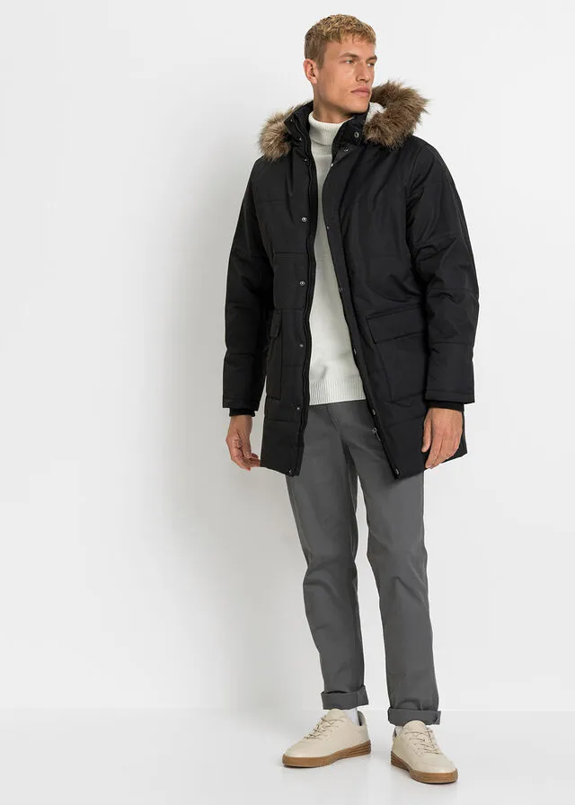 Chaqueta guateada larga de invierno con poliéster reciclado Negro